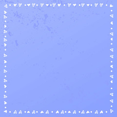 Decorative square frame of hearts and dots in white on blue gradient textured background for decoration, poster, banner, postcard, greeting card, gift tag, text, lettering, advertising