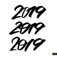 Chinese calligraphy for 2019 New Year of the Pig. Black number 2019 hand drawn lettering on white background. Vector illustration