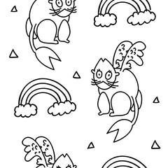 Cute  monsters. Black and white funny monster illustration for kids, boys, girls. Vector cat and clouds pattern for pyjamas, textile, fabric, t-shirt, underwear	