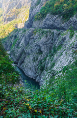 the gorge of the river Tara in Montenegro surrounded by picturesque mountains.Europe. September 2018