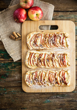Home-baked Apple Pie on wooden board