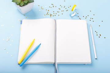 Open diary colorful markers