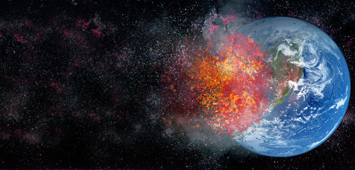 Obraz na płótnie Canvas earth explosion out in space 3d rendering