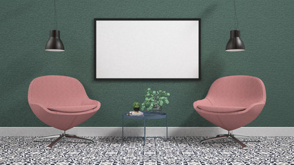 Display poster mockup on wall 3d rendering