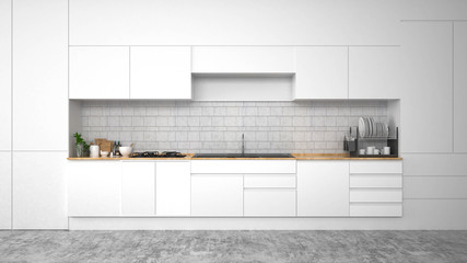 Modern kitchen interior with furniture.3d rendering