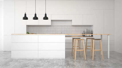 Modern kitchen interior with furniture. 3d rendering