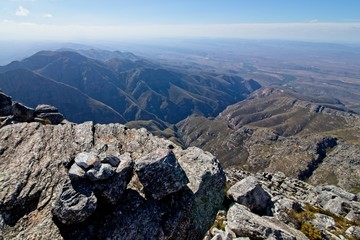 A view from Cockscomb mountain peak in the Eastern Cape, South Africa. Mountain climbing concept image. 
