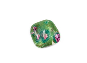 Green and purple semi precious stone ruby fuchsite or ruby in fuchsite, isolated on white.