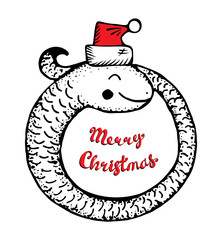 Merry Christmas vector illustration with cartoon coiled snake