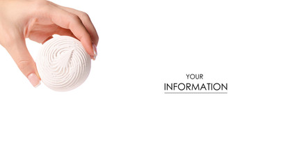 Zephyr marshmallow in hand pattern on white background isolation