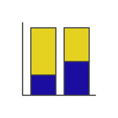 Vector 100% stacked column chart icon with blue and yellow segments	