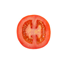 Tomato slice isolated on white background, top view