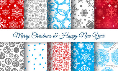 Snowflake patterns vector collection or seamless snow backgrounds