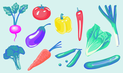 Set Vegetales color vector
