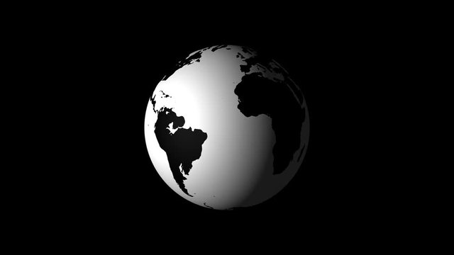 4k Design Black And White Earth Planet Loop/ Animation of a design black and white minimal earth planet in seamless looping rotation