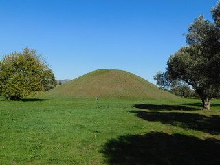 November 2018, Marathon, Greece. The burial mound, or tymbos, of the Athenians killed during the...