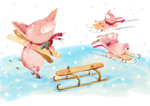 Piggy joy in winter