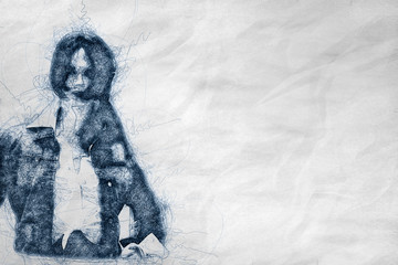 Illustration of posing girl model in hand drawn style