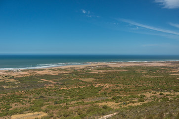 Fototapeta na wymiar Panoramic view to waves on Atlantic ocean coastline Morocco