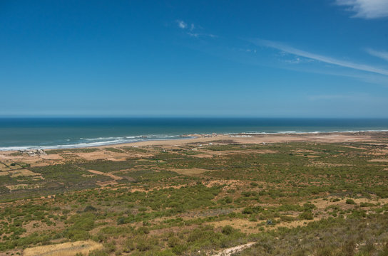 Panoramic view to waves on Atlantic ocean coastline  Morocco