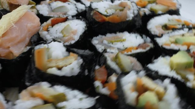 Close Up of Suchi Board Spinning Left to Right