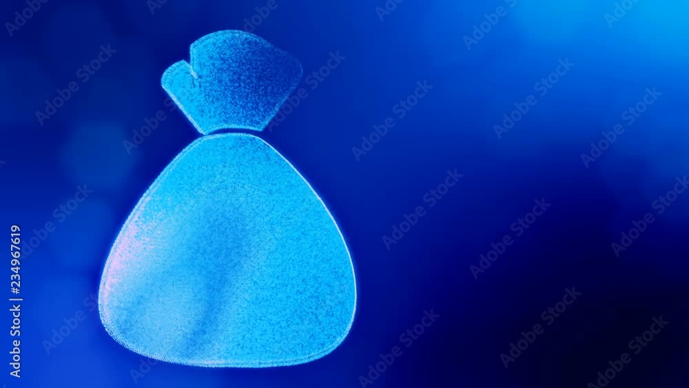 Aufkleber icon money bag. background made of glow particles as vitrtual hologram. 3d seamless animation with d