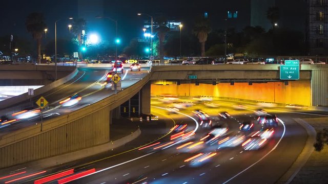 Phoenix AZ I10 Tunnel Traffic Night Timelapse with Streaking Lights from Vehicles Driving through the Arizona Metro Area