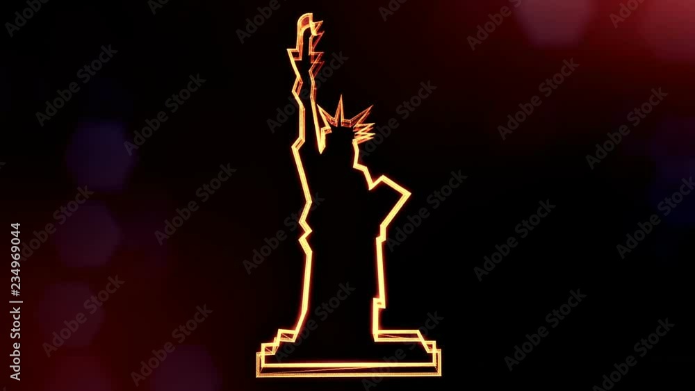 Aufkleber icon of the statue of liberty. background made of glow particles as vitrtual hologram. 3d seamless a