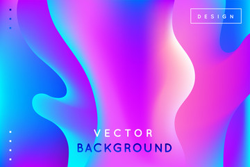 Vector design template and illustration in trendy bright gradient colors with abstract fluid shapes, paint splashes, waves and copy space for text