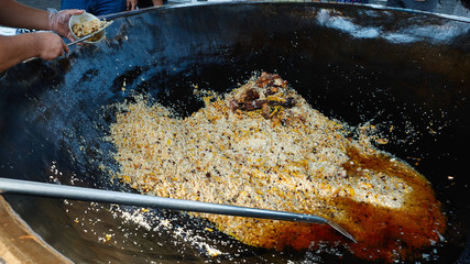 Traditional plov from Tashkent. National food in Uzbekistan.