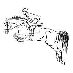 Equestrian sport, show jumping. Vector illlustrarion of a rider on a horse.