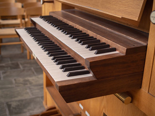 Fototapeta na wymiar Organ keyboard, side view