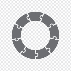 Naklejka premium Simple icon circle puzzle in gray. Simple icon circle puzzle of the nine elements on transparent background. Flat design. Vector illustration EPS10.