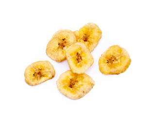 Dried sliced banana isolated on white background