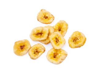 Dried sliced banana isolated on white background