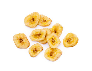 Dried sliced banana isolated on white background