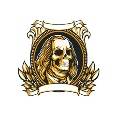 Skull face of Benjamin Franklin design, vector emblem illustration