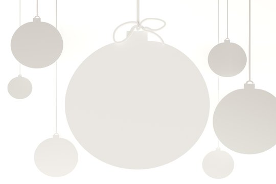 background with white paper christmas balls.  New year holiday card template. Shop market poster design. Visualization