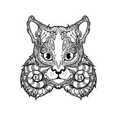 Line art face of chipmunk, vector cartoon illustration isolated on white background, animal face