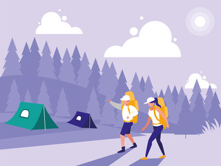 creative landscape with people camping