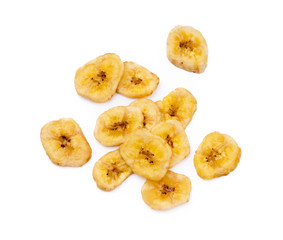 Dried sliced banana isolated on white background