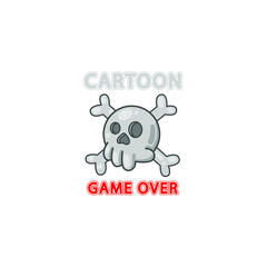 Game over, skull, sign of death, vector emblem illustration isolated on white background