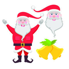 Flat cartoon cute and happy santa claus, vector illustration