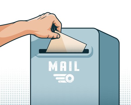 Male hand puts a letter in the mailbox