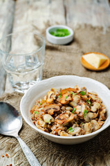 Mushrooms cheese buckwheat with parsley