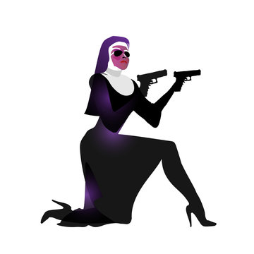 nun kneeling holding guns wearing sunglasses clip art preview