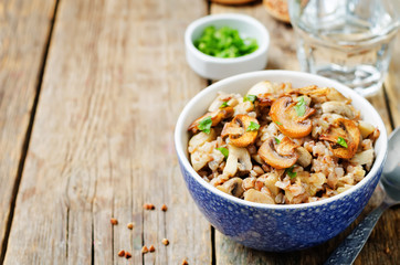 Mushrooms cheese buckwheat with parsley