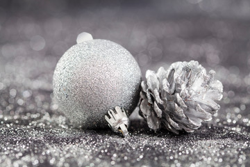Silver Christmas background with Christmas balls