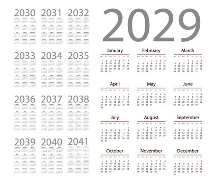 Simple calendar 2029 on white background. Vector illustration Stock Vector  | Adobe Stock