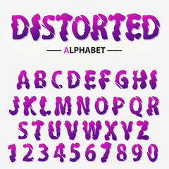 Modern futuristic alphabet, Distorted letters and numbers, abstract font typography. vector
